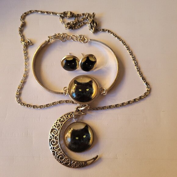 Set of Black Cat Earrings, Bracelet and Necklace - Picture 1 of 1